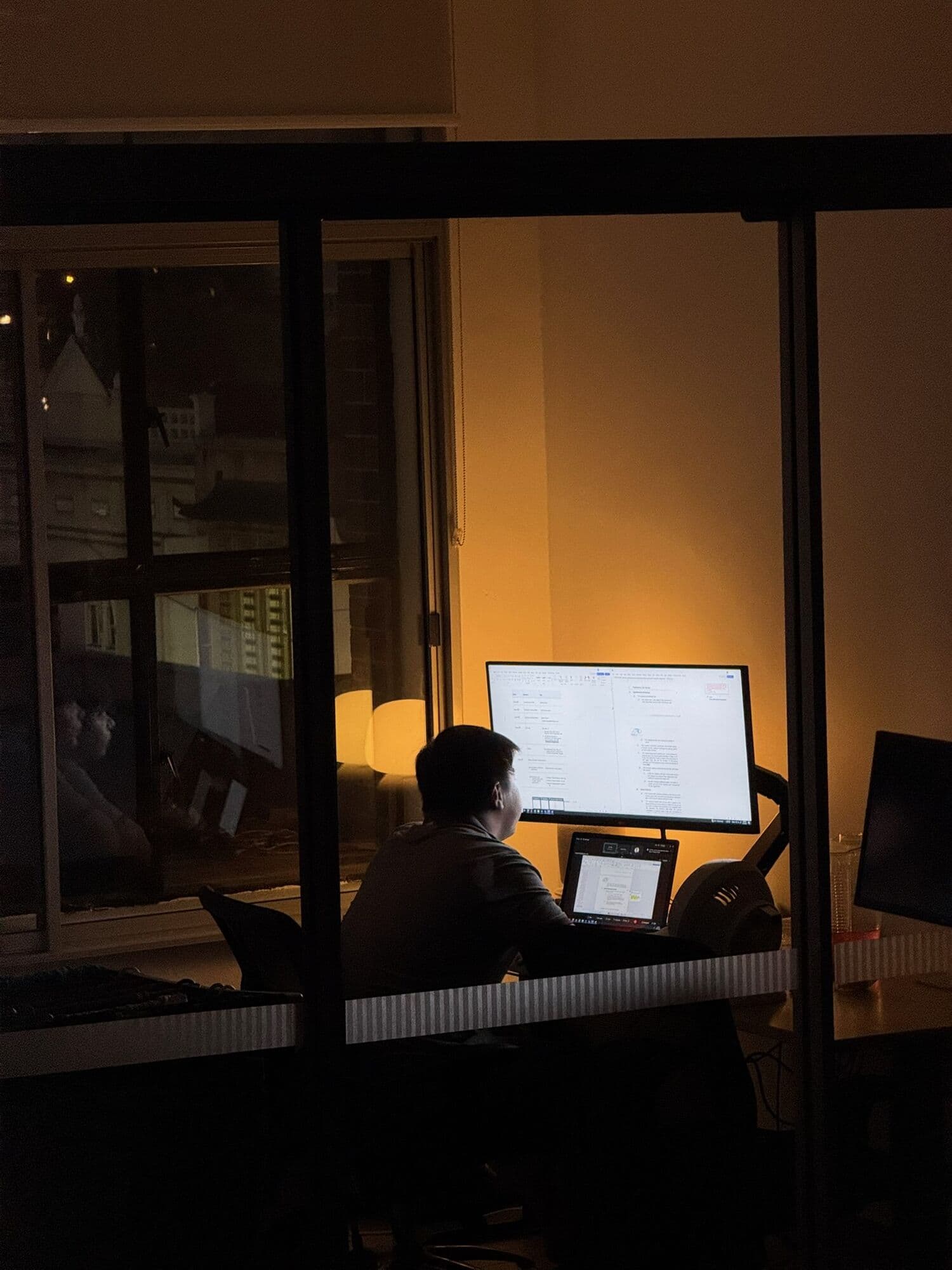 Sean working late at night